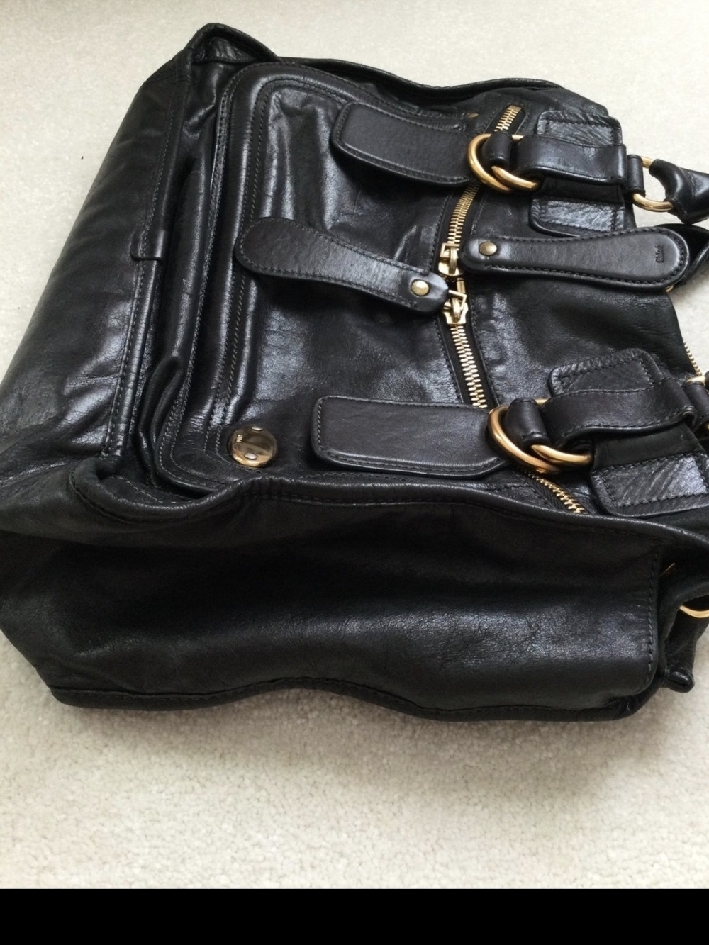 Black Chloe Bay Leather Satchel with Gold Hardware - Picture 9 of 11